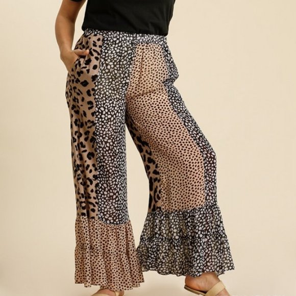 Umgee Plus Mixed Animal Print Mocha Pants NWT - Picture 8 of 11
